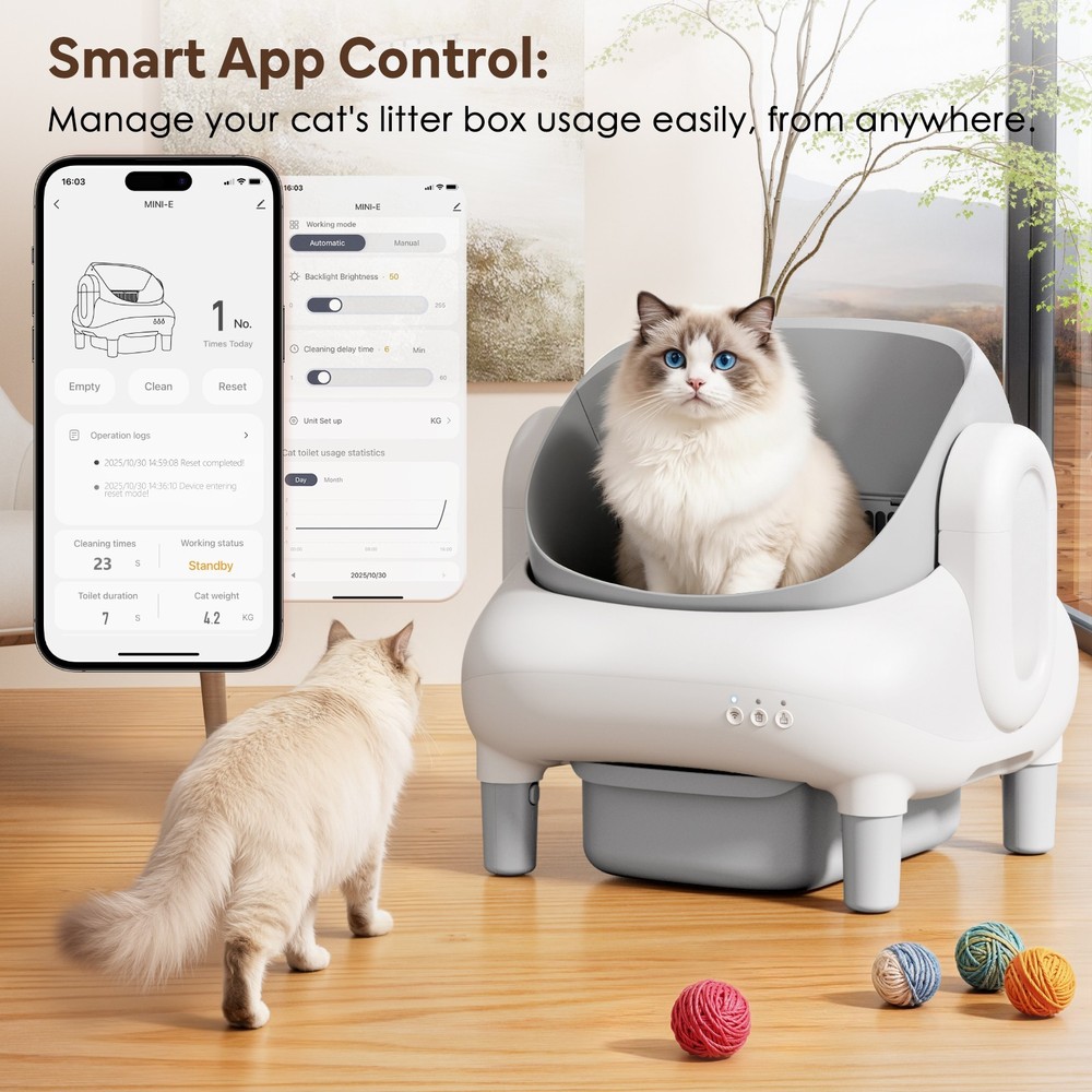 Used Automatic Self-Cleaning Cat Litter Box, APP Control, Open Top, Odor Lock
