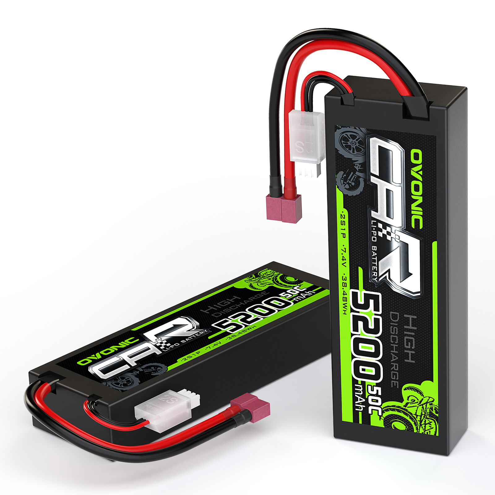 2X Ovonic 5200mAh 2S LiPo Battery 7.4V 50C T for 1/10 RC Car Truck buggy Boat