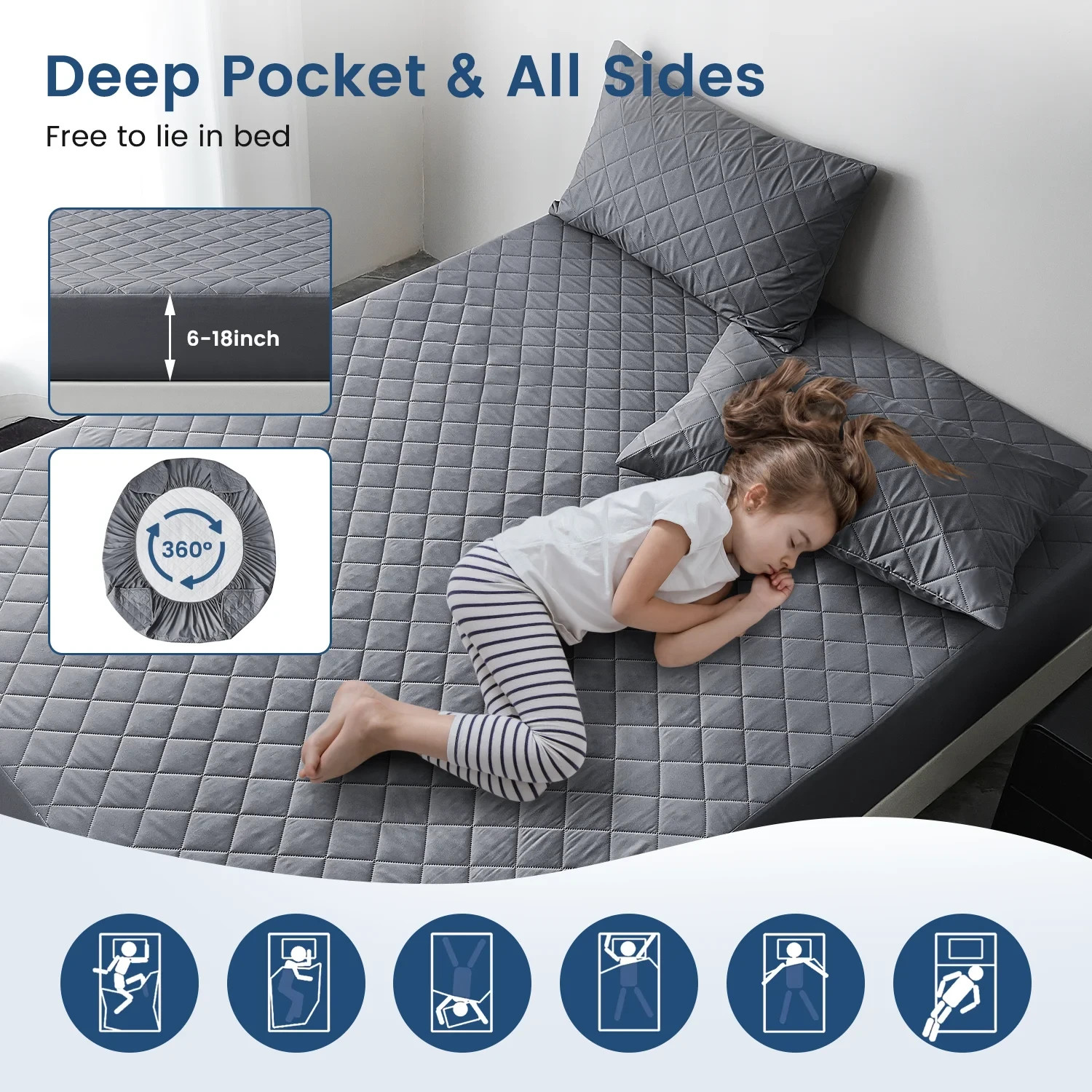 Waterproof Mattress Protector Quilted Fitted Mattress Cover 18" Deep Pocket