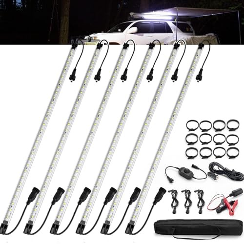 12V Interior Light Bar Kit, Dimmable Camping Lights, Weatherproof 6 PCS White