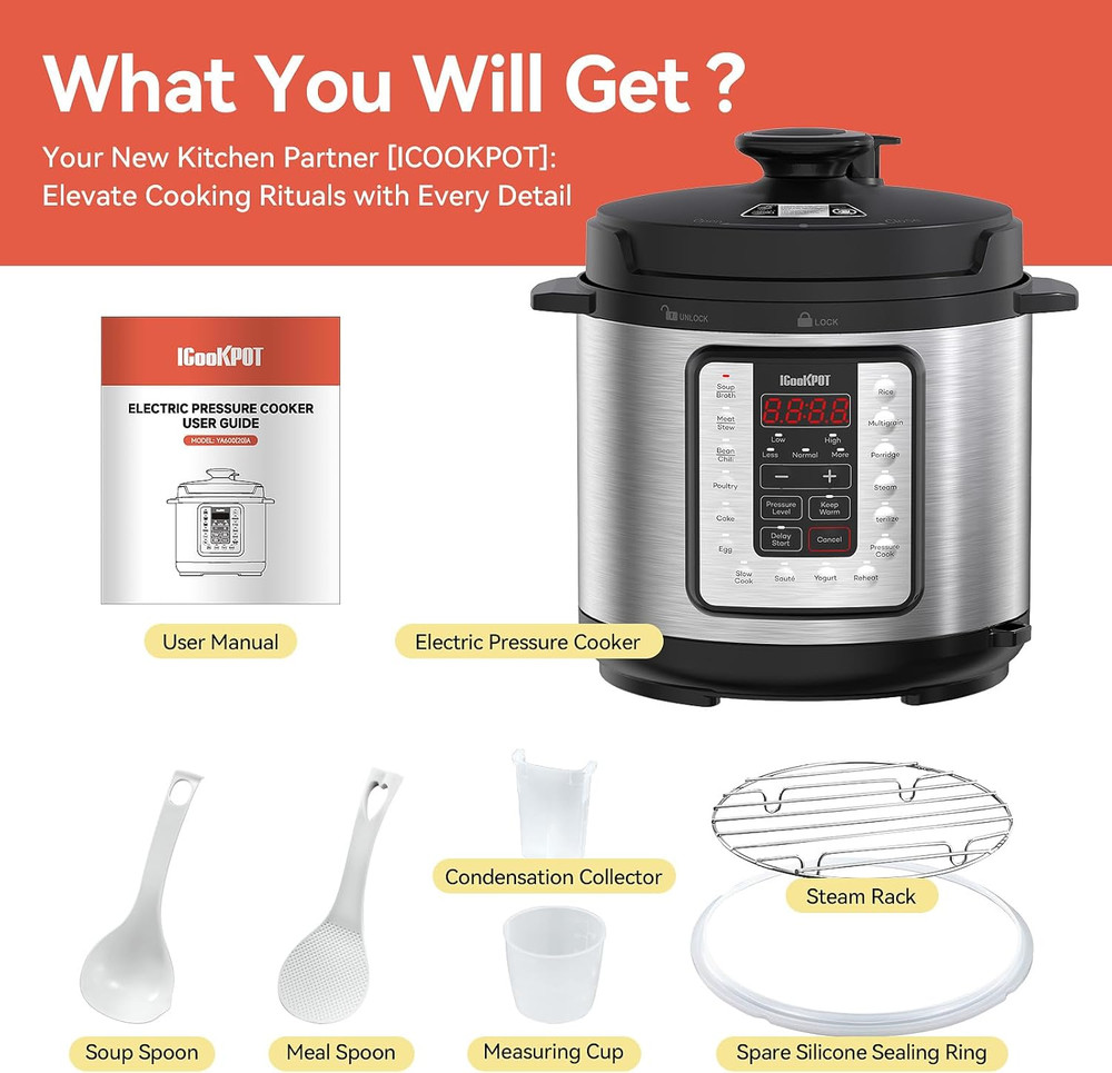 16-in-1 6-Quart Electric Pressure Cooker with Keep Warm Function