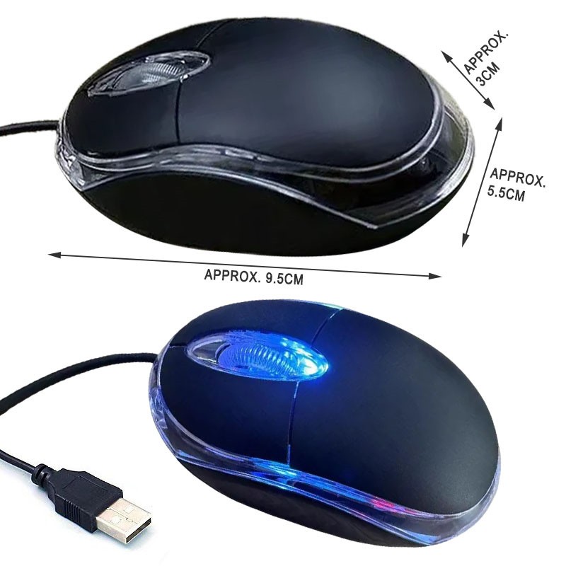 Wired USB Optical Mouse For PC Laptop Computer Scroll Wheel LED Light Black Mice