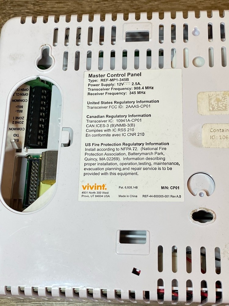 Vivint REF-MP1-345B Master Control Panel - Untested