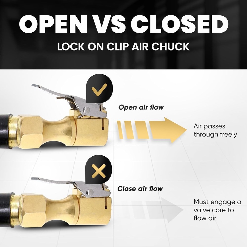 Air Chuck, Open Flow Heavy-Duty Locking Tire, with Quick Connect, Solid Brass...