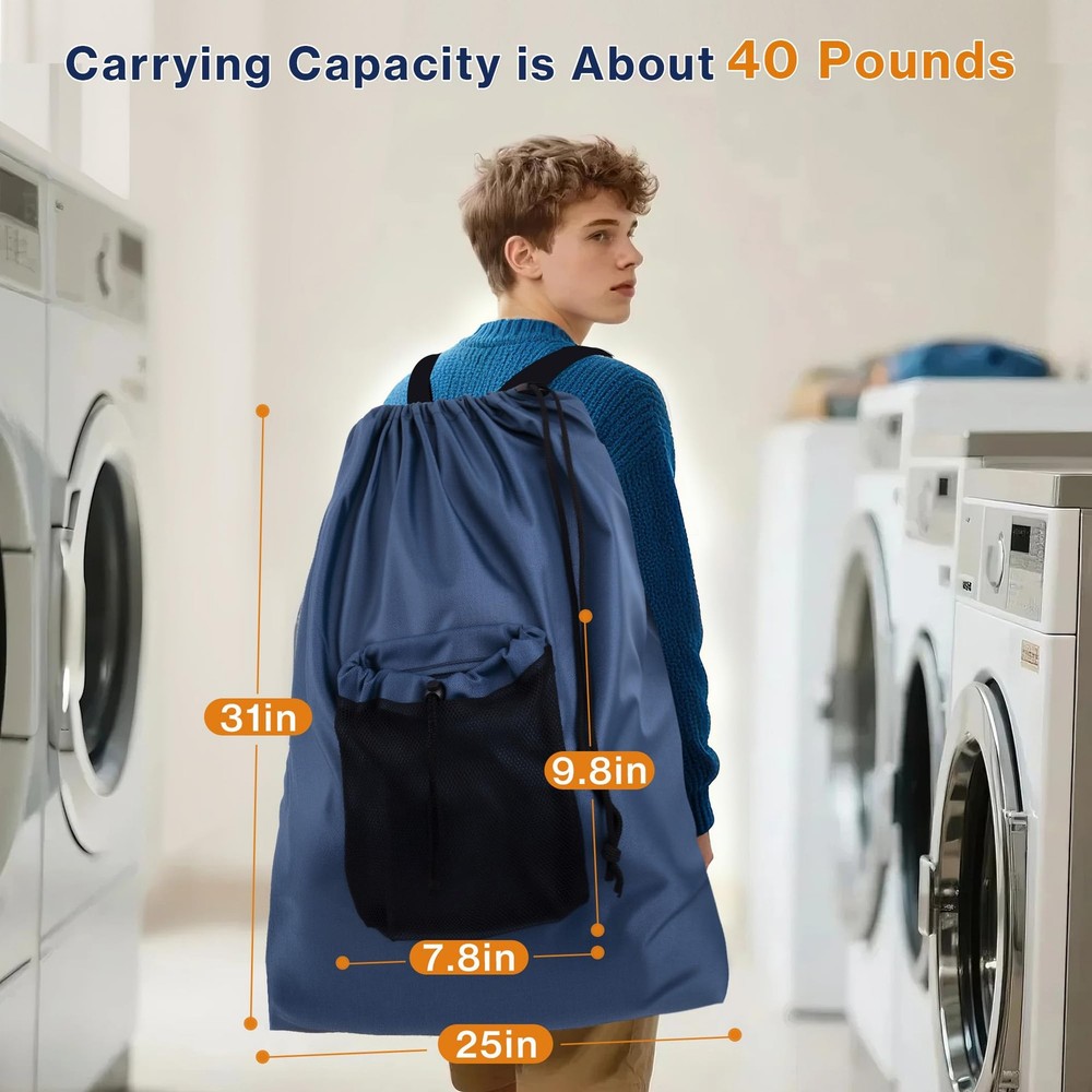 2 Pack Laundry Backpack Bags w/ Adjustable Straps