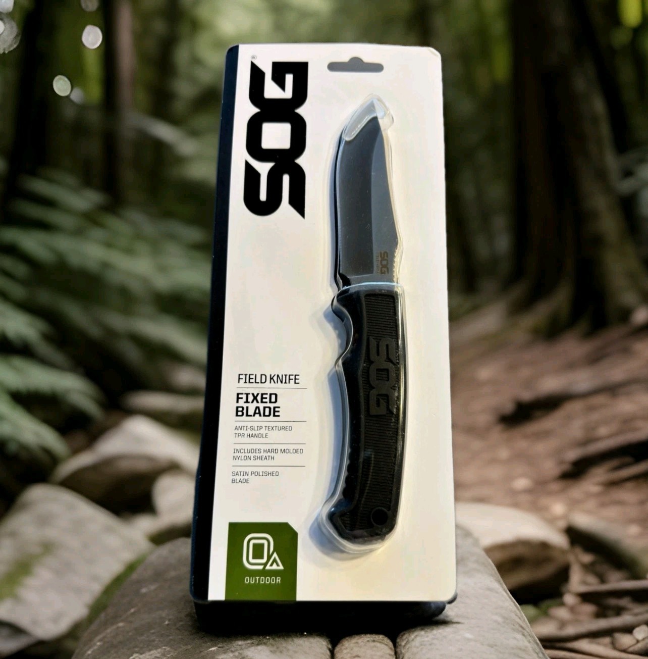 SOG Field Fixed Blade Knife 7Cr17MoV Steel Full Tang w/ Sheath Black TPR 4"