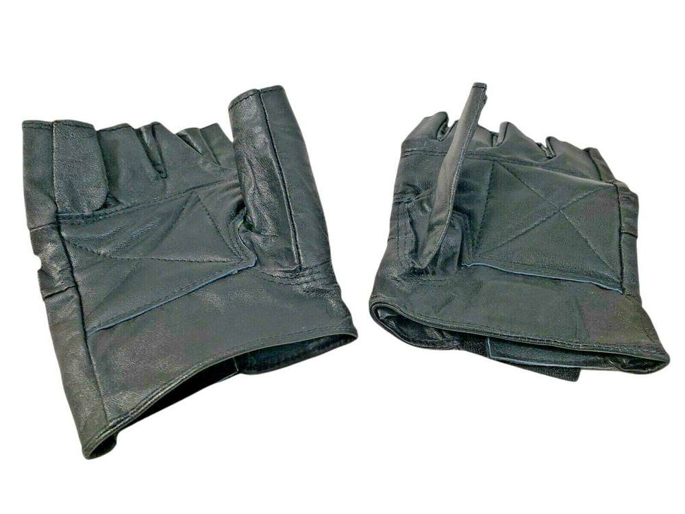Bikers Black Leather Cycle Gloves Fingerless Size Medium Womens