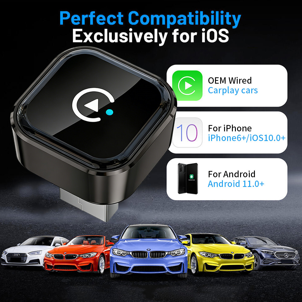 Wireless CarPlay Adapter for iPhone Apple & Android Auto USB Adapter Plug & Play
