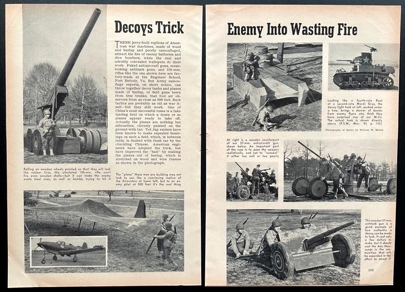 “Decoys Trick Enemy into Wasting Fire” 1943 pictorial Fort Belvoir, Virginia US
