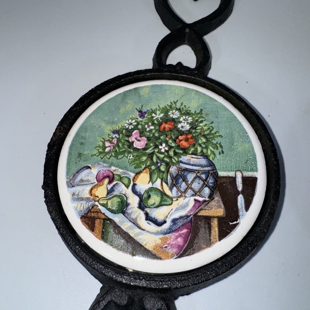 Enesco 12" Cast Iron Fork Spoon with Round Ceramic Tile Wall Hanger