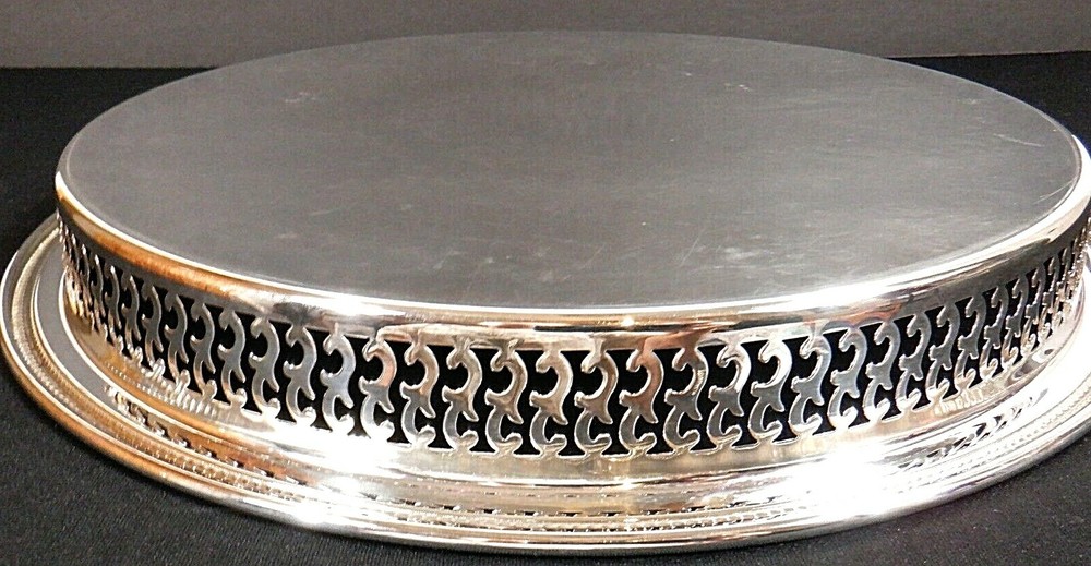 Silverplate Oneida USA Tray with Scroll Etching Raised Rim Pierced Design 13"
