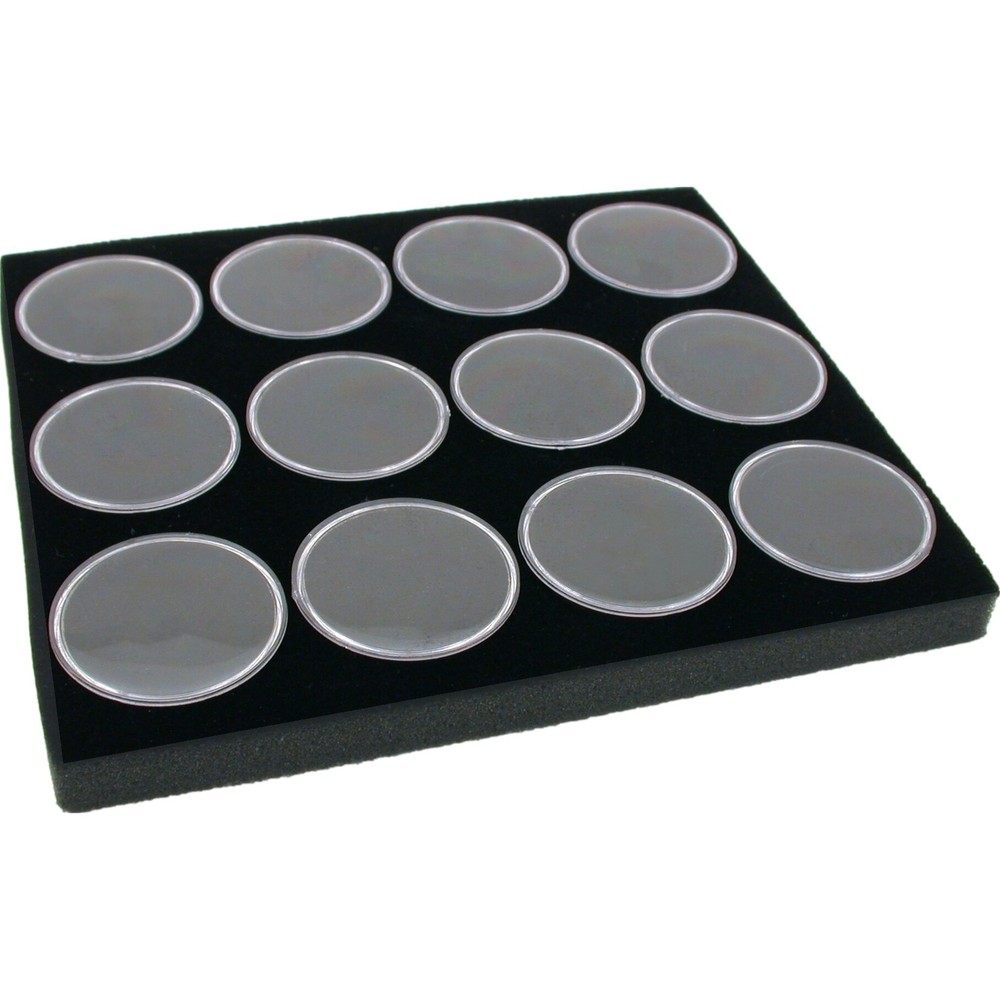 Black Open Square Stackable Jewelry Display Tray w/ Black Foam 12 Gem Jar Insert