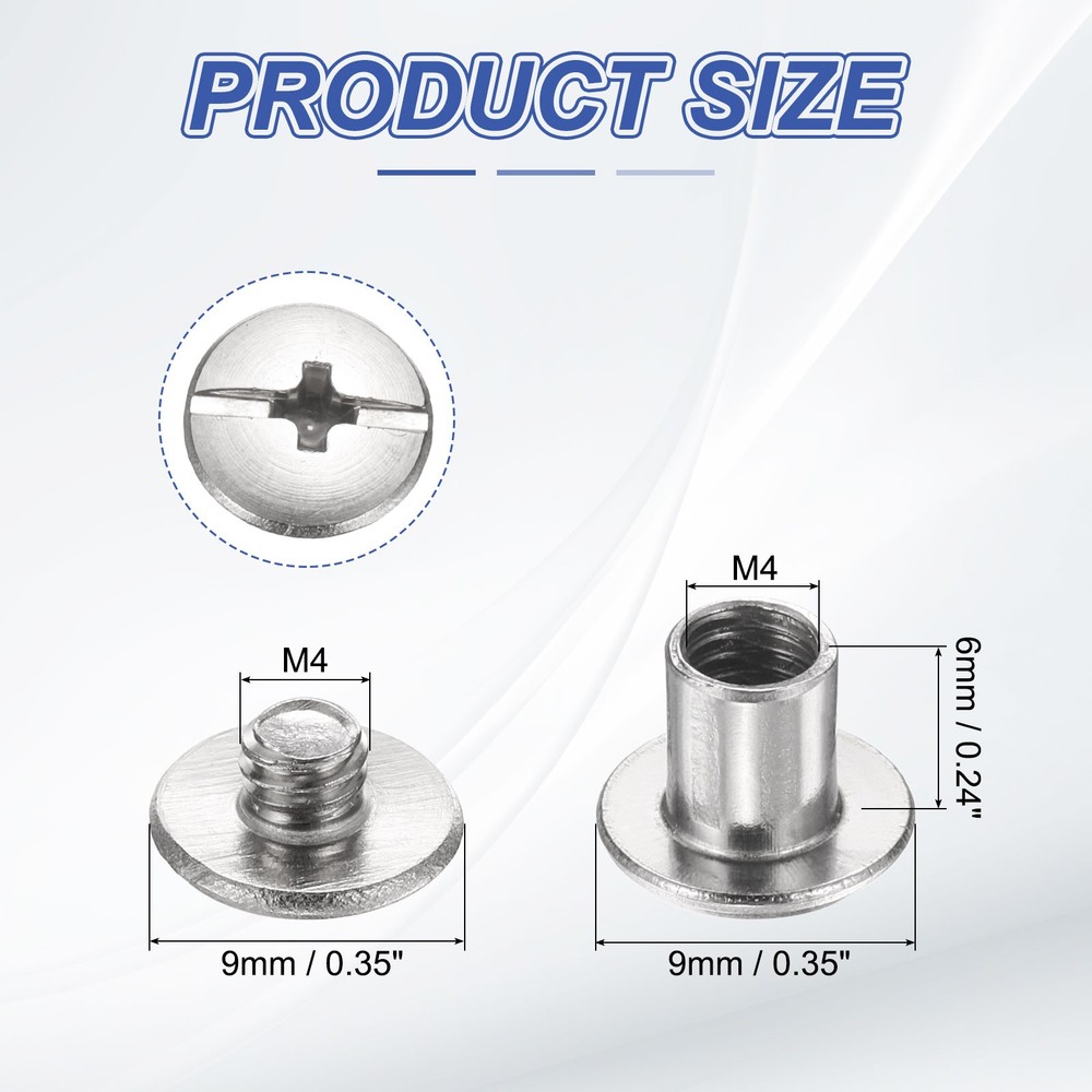 20set Phillips Chicago Screw M4x4mm Binding Post Screw, Silver