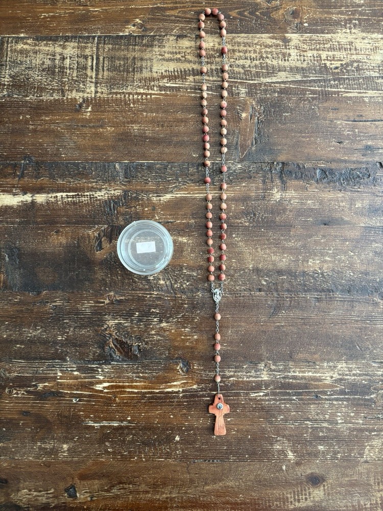 VINTAGE CATHOLIC Blush Scented Wood Bead ROSARY