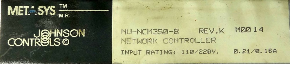 Johnson Controls Metasys Network Controller NU-NCM350-8 Rev.K