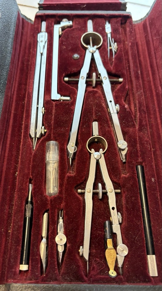 Unitech Royal Drafting Tool Set 122 RM w/ Case 2 Compasses Divider Ink Tips Used