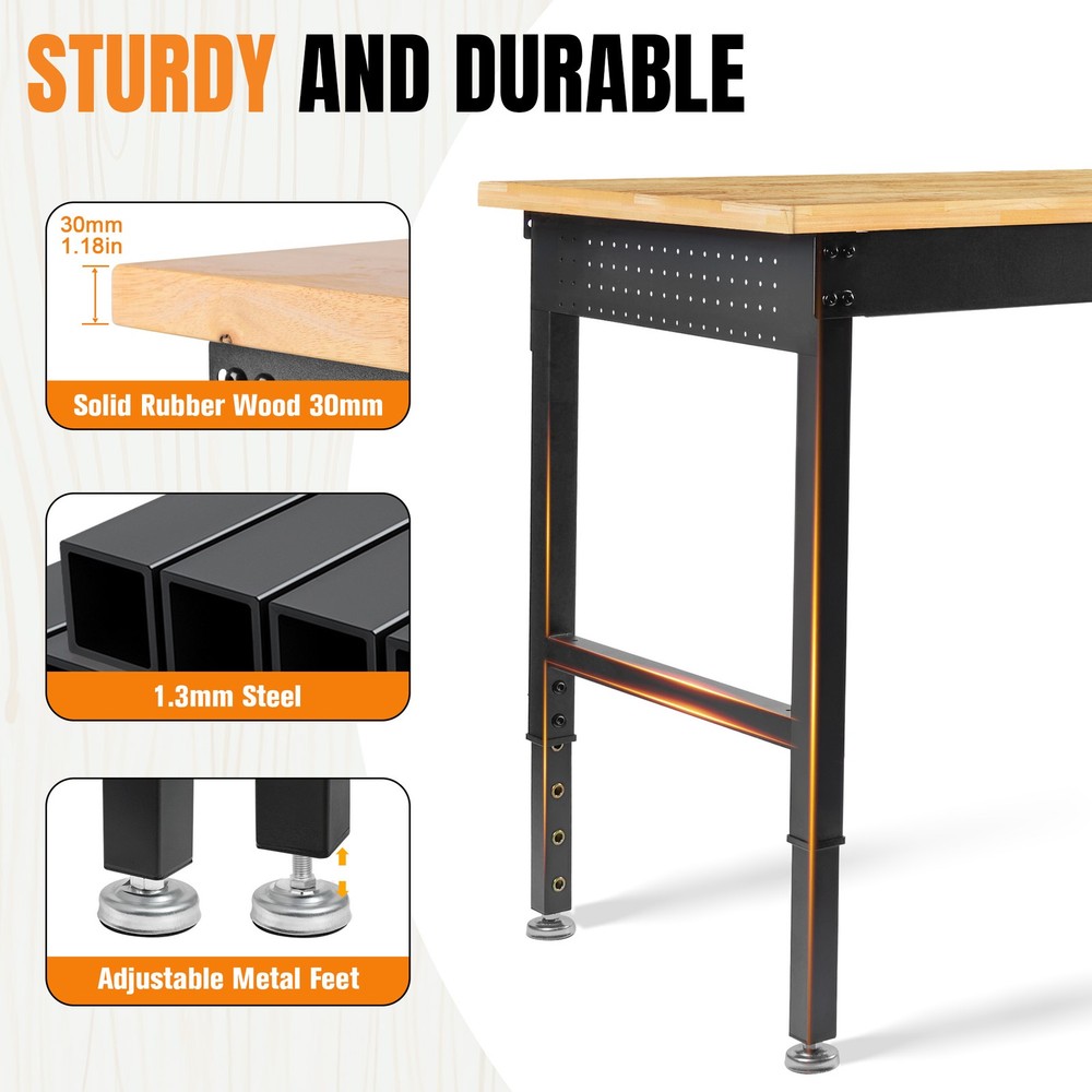 96”Adjustable Work Bench, 5000 LBS Capacity Heavy Duty Workbench with Power Outl