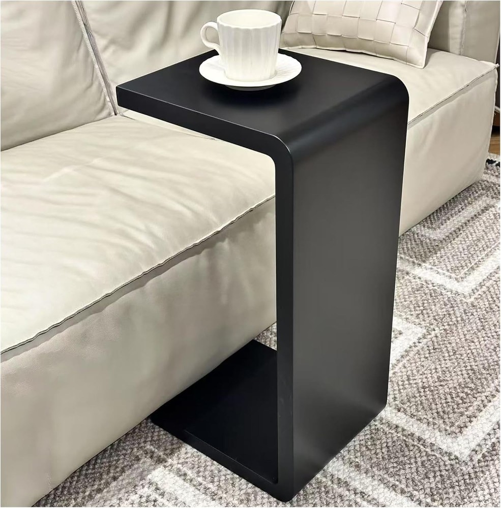 C Shaped End Table Solid Wood Sofa Side Table Couch Bed & Living Room