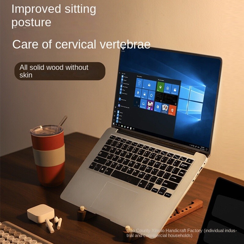 Wooden Laptop Desktop Riser - Ventilated Elevated Base & Creative Storage Shelf