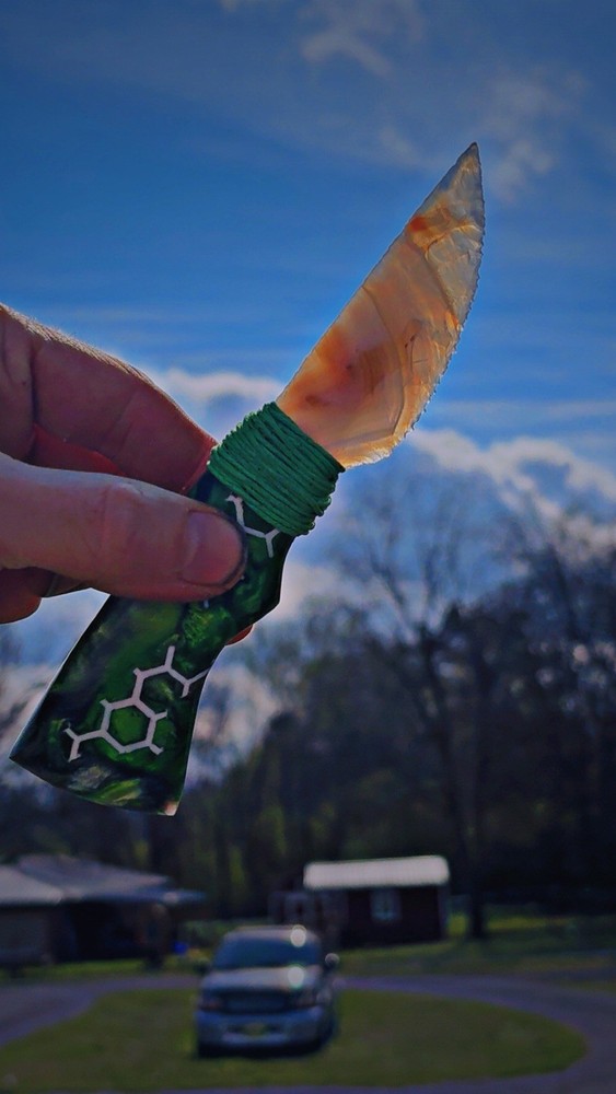 Flintknapped Brazilian Agate Knife, Epoxy Handle, Extremely Sharp, Beautiful