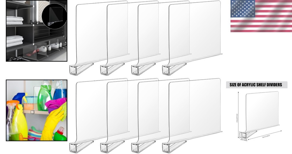 Versatile Acrylic Closet Separators - 8 Pack for Effortless Home Organization