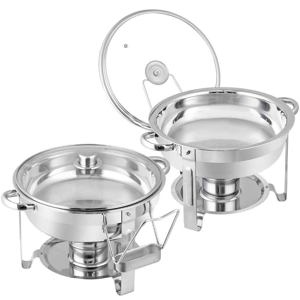 5 Quart 2Pack Full Size Chafing Dish Buffet Set Round Catering Warmer Set Silver
