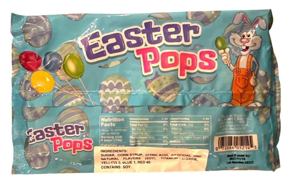 6oz/23ct Bag ALBERT'S Easter Egg Pops Candy Strawberry+Blu Raspberry+Watermelon+