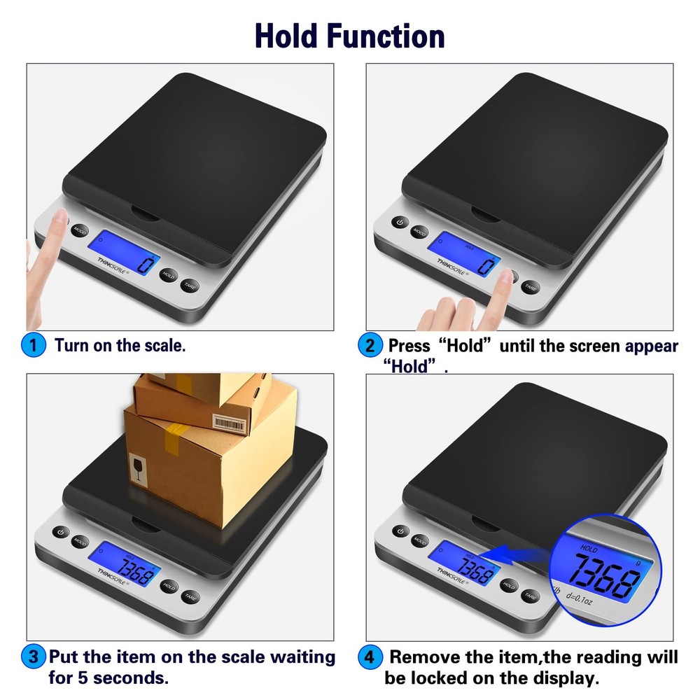 THINKSCALE Shipping Scale, 86lb Postal Scale with Hold and Tear Function, 5 U...