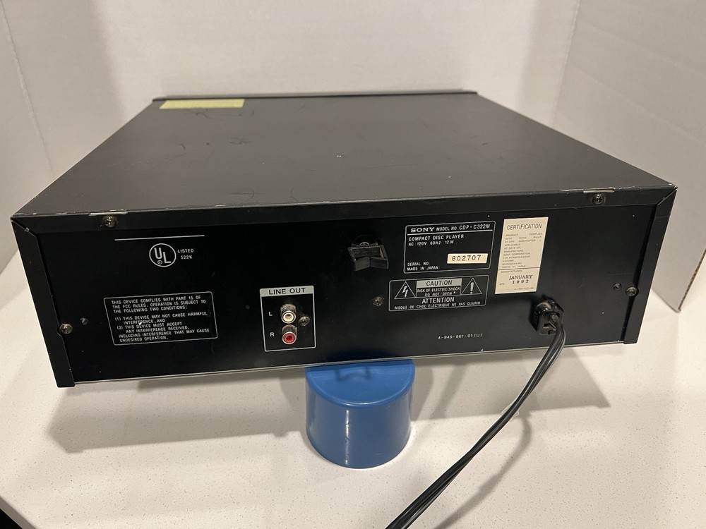 SONY CDP-C322M 5 Disc Carousel CD Player Deck High Density Linear NoRemote WORKS