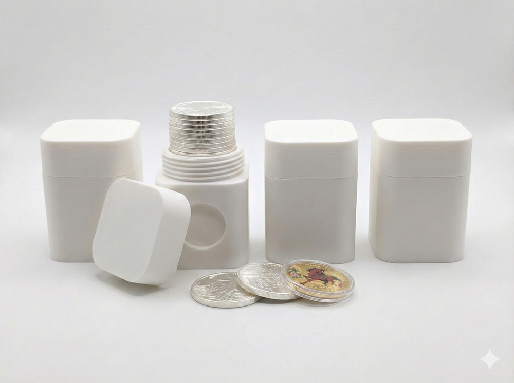 Silver Round Storage Container 4 Pack – 1oz Stacker Tub | NFC Smart Tracking