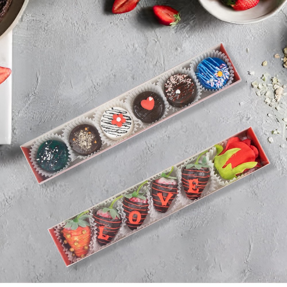 50 Pack Long Chocolate Covered Strawberry Boxes Macaron boxes Truffle Boxes C...
