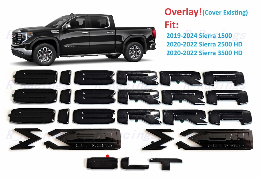 Overlay Gloss black X31 Off Road Sierra SLT Emblem 2019+ 1500 2500HD 3500HD