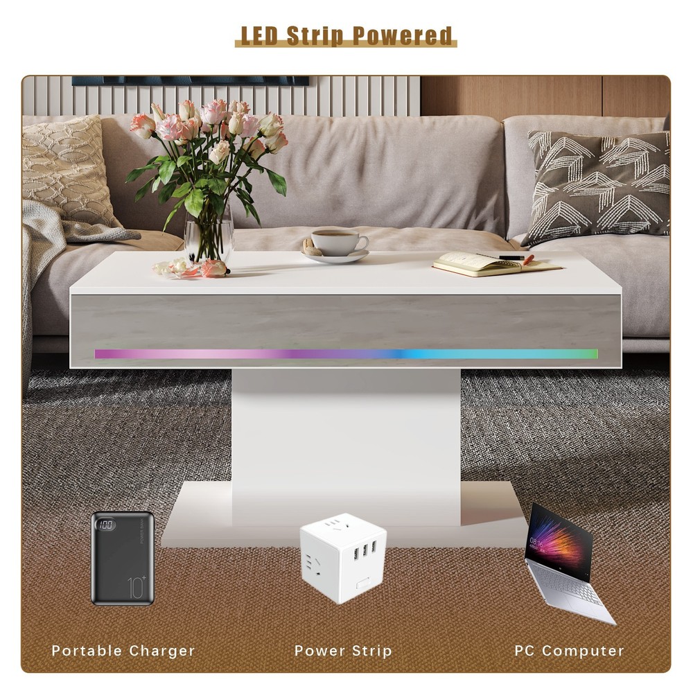 Led Coffee Table with 16 Colors LED Lights Living Room Rectangular Center Table