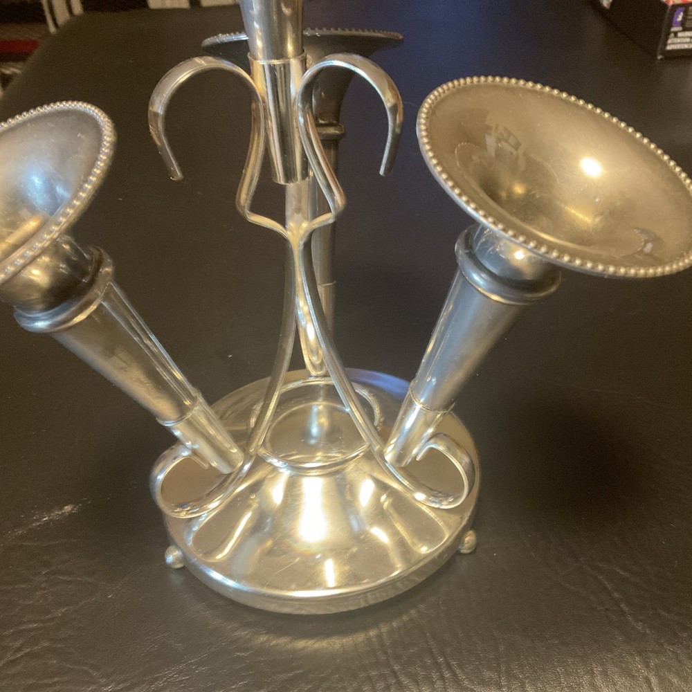 Silver 4 Flower Holder With Heavy Silver Plated Horns