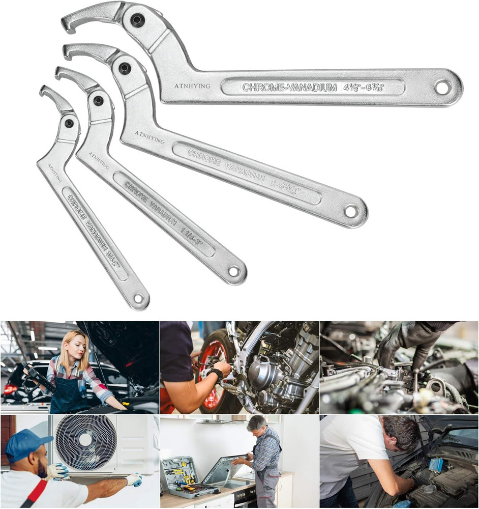 4 Pcs Spanner Wrench Set, Adjustable C Pin Spanner Hook Wrench Tool for Machine