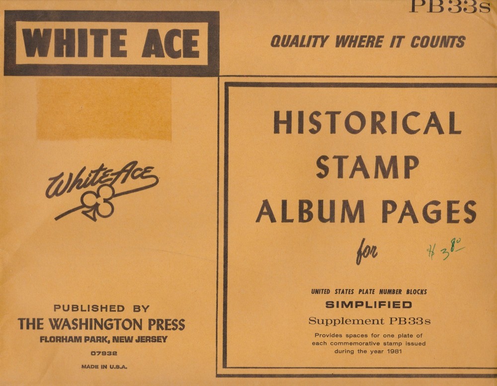 USA White Ace Commemorative Plate Block PB33s 1981 Clean Fresh 12 Pages Complete