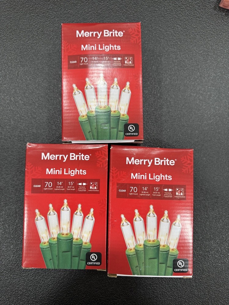 3 Pack!! Merry Brite - String Lights 70 Units w/15ft Green Wire