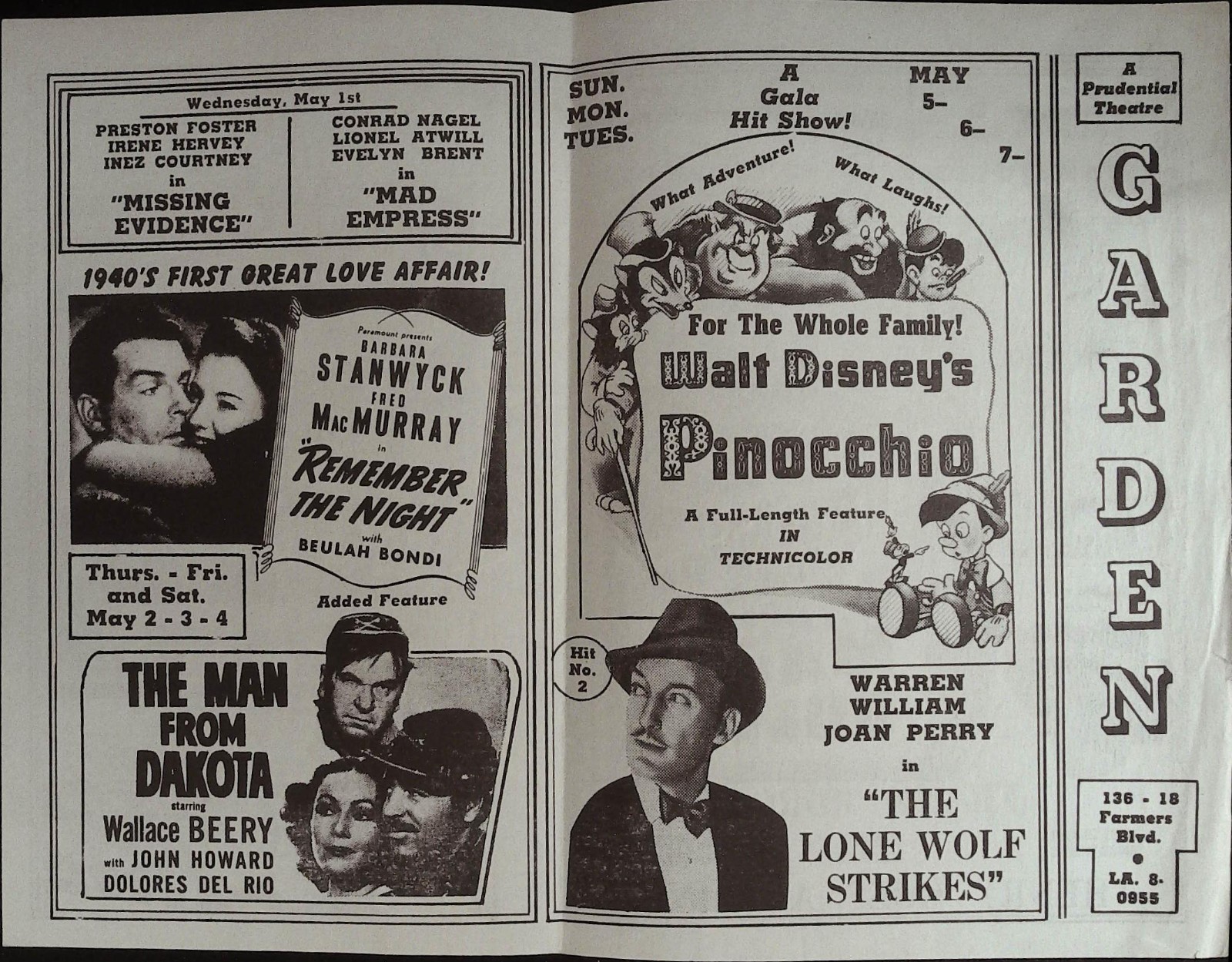 Pinocchio Local Theater Herald 1940 Walt Disney, rare!