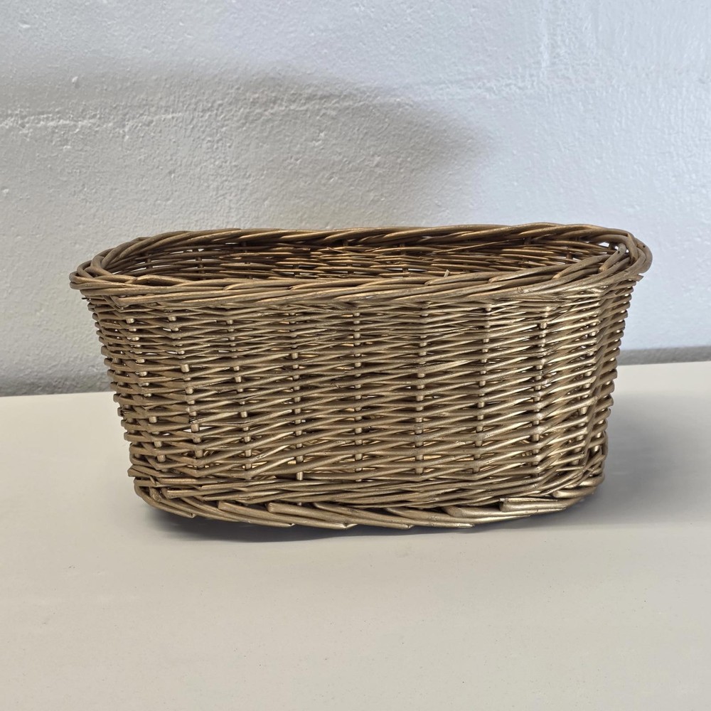 Vintage Gold-Tone Woven Basket – Rectangular Decorative Piece
