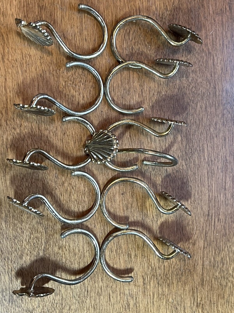 Vintage Shenter Solid Brass Towel Loops TP Bracket Shower Curtain Hooks Seashell