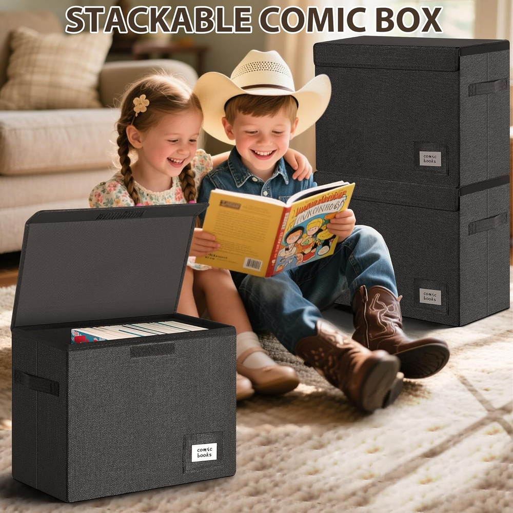 3 Pack Comic Book Storage, Comic Book Box Collapsible and Stackable Comic Short