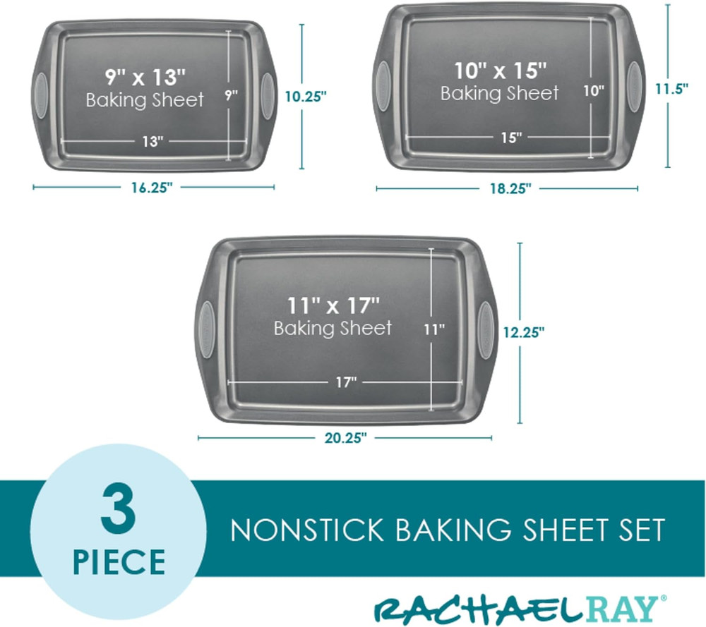 Nonstick Bakeware Set with Grips - 3 Piece Gray Cookie Sheets