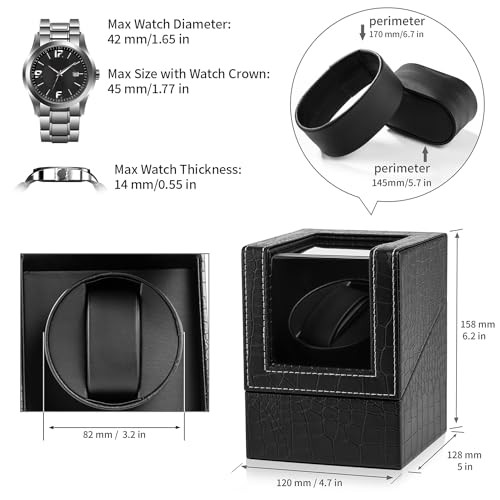 Automatic Single Watch Winder for Automatic Black Crocodile Pattern Leather