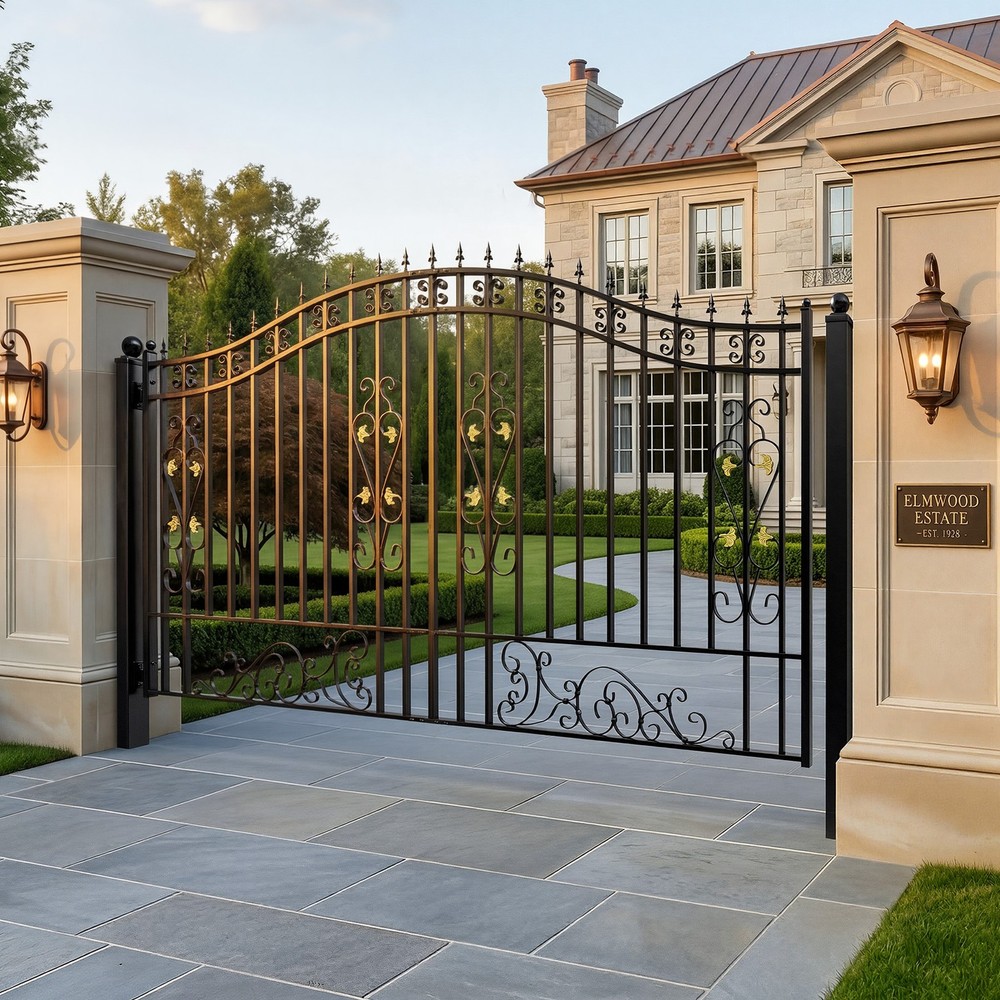 ZUMI 12x6 ft Single Swing Driveway Gate Yard Security Gate Floral Scrollwork