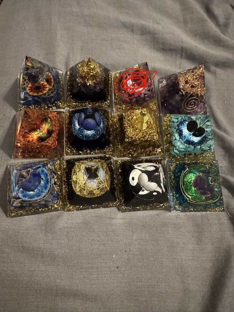 Orgone-Style Resin Pyramid Crystal Healing Decor, Assorted Designs