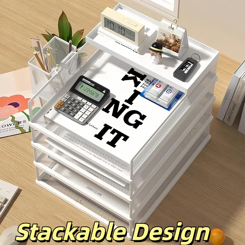 A3 Mesh Desk File Organizer, Stackable Paper Tray，Desktop Document Sorter, File