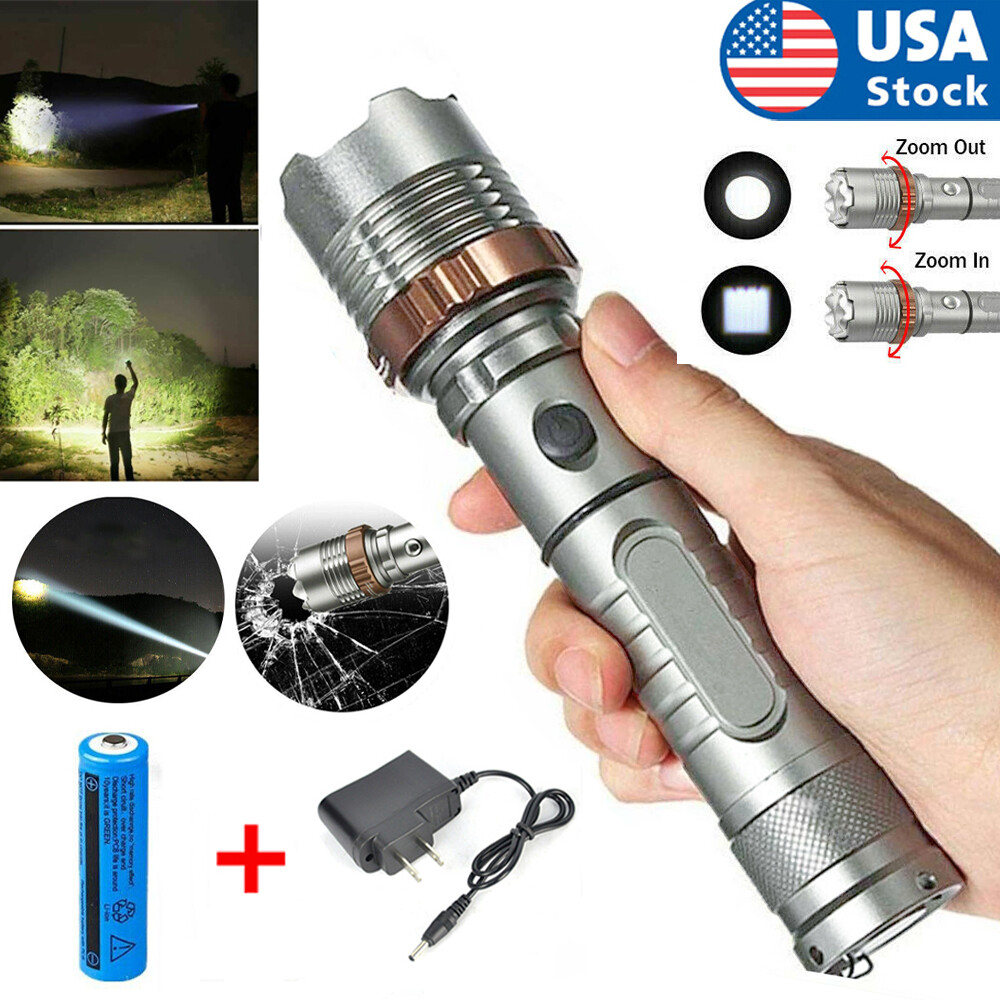 Super Bright LED Tactical Flashlight Torch Rechargeable Work Light Waterproof