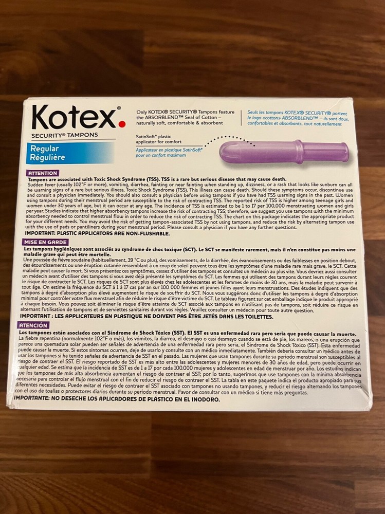 Kotex Security Tampons - Regular Absorbency 36 Count Sealed Plastic Unscented