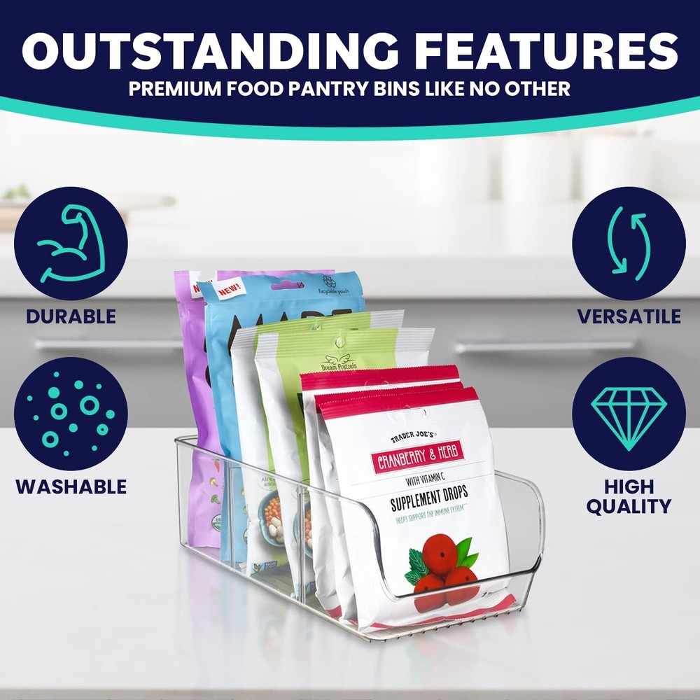 ELTOW 4Pack Snack Organizer, 3Compartment Plastic Bins with Removable Divider...