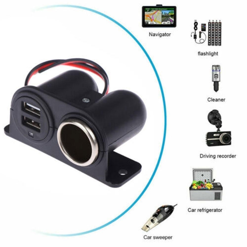 12V Car Cigarette Lighter Socket Splitter Dual USB Charger Dash Mount Hardwire